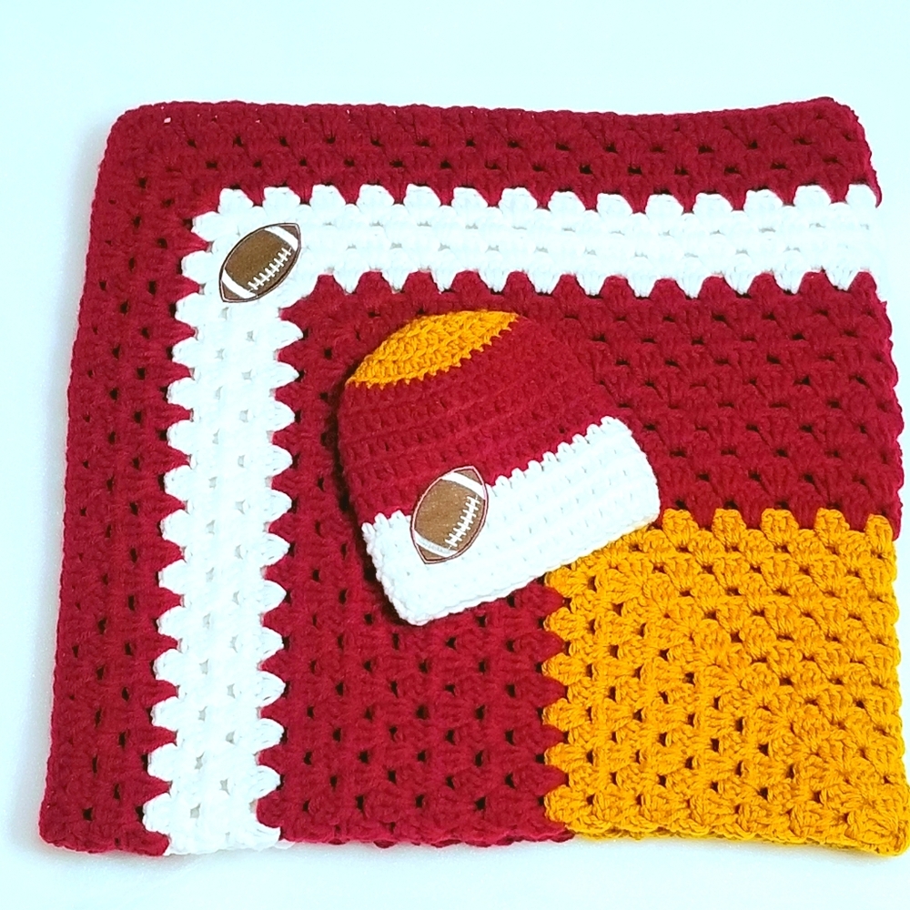 Handmade Baby Blanket With Football Iron-On